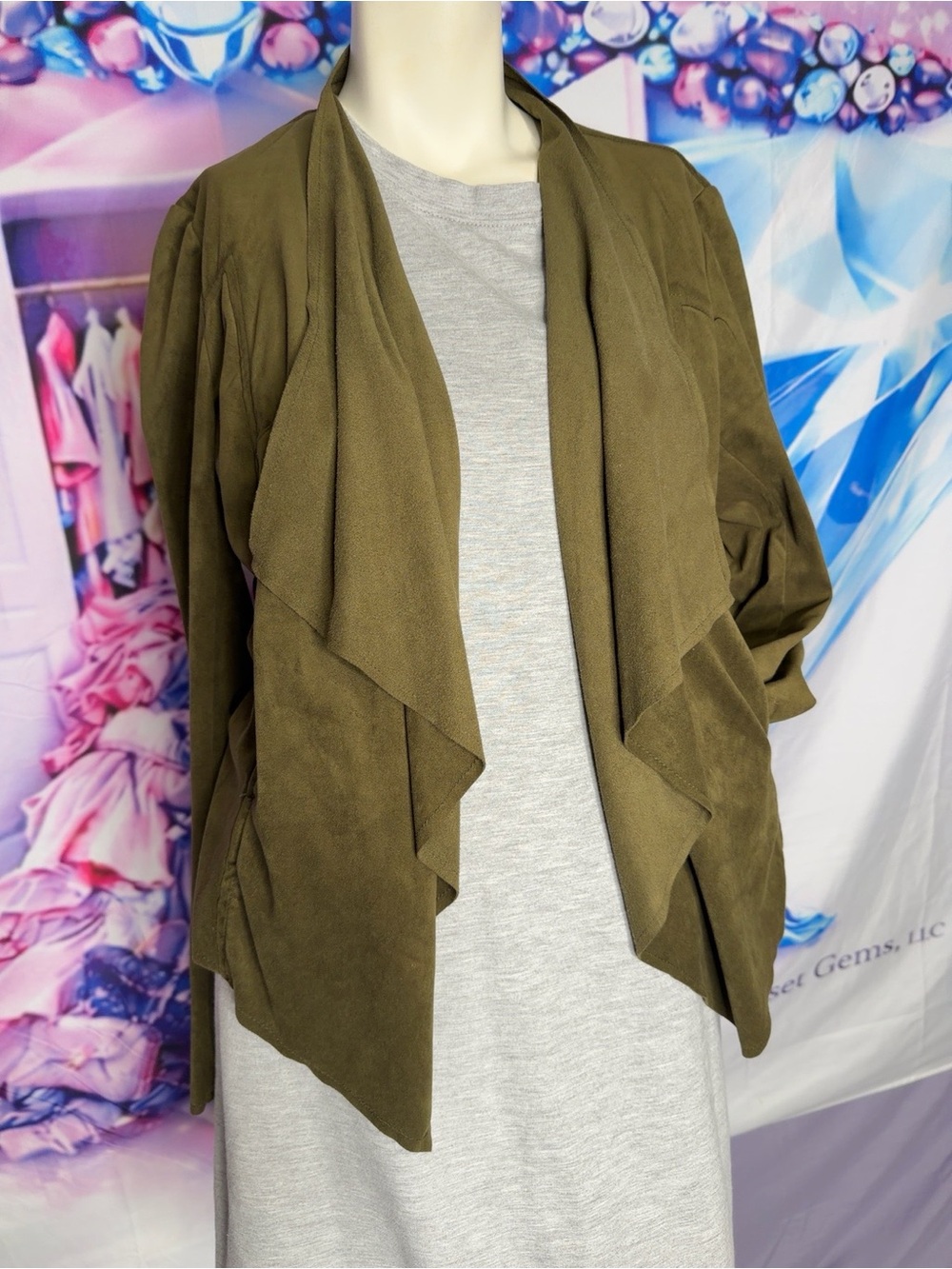 Kut from the Kloth Olive Green Draped Open Front Blazer